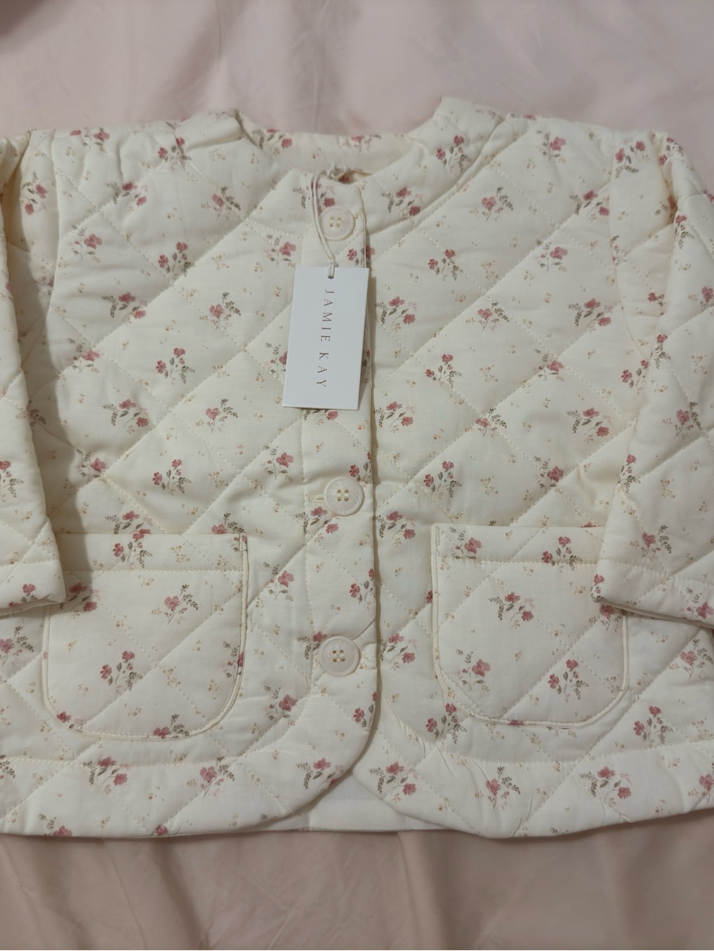 Jamie Kay Quilted Cream Jacket with Pink Floral Print
